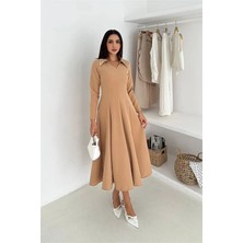 Dip Moda Kadın yaka detaylı  midi boy örme elbise DPK4360