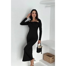 Dip Moda Kadın kayık yaka gol aksesuarlı elbise DPK4386