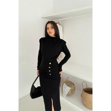 Dip Moda Kadın tam boy düğmeli yırtmaçlı elbise DPK4369