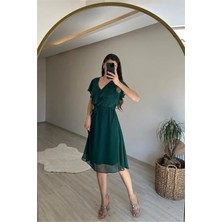 Dip Moda Kadın kol detaylı kısa şifon elbise DPNM007