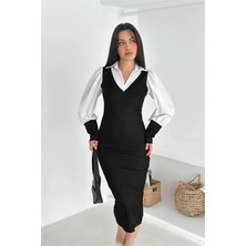 Dip Moda Kadın gömlek görünümlü midi elbise DPK4344