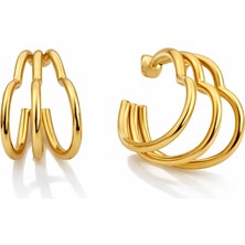 Stainless Steel Gold Kalp Formlu Üçlü Halka Küpe Paslanmaz Çelik