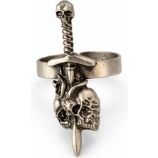 Herşey Nota Kafatası ve Metal Figür Detaylı Ayarlanabilir Yüzük – Gümüş Renk Statement Model