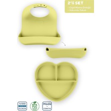 Moki Silikon Beslenme Seti 2'li Pond Yeşil / Mama Önlüğü, Mama Tabağı