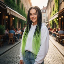 İlk El Grup Afrika Örgüsü ve Rasta Için Sentetik Ombreli Saç - Siyah / Açık Fıstık Yeşili