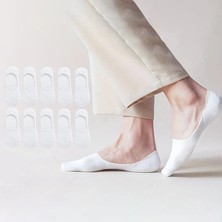 Kral Socks Kadın - Erkek Düz Desen Pamuklu Terletmez Babet Çorap 10'lu Paket 10 Çift Beyaz Renk