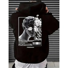 Nevermind Unisex Freedom Baskılı Oversize Baskılı Kapşonlu Sweatshirt 3 Iplik