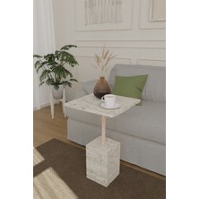 Estoria Home Traverten Desen Terra C Sehpa Yan Sehpa Koltuk Sehpası Zigon Sehpa Servis Sehpası Ahşap Gövde