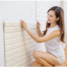 Renkli Duvarlar Kendinden Yapışkanlı Newwal Esnek Krem Sünger Tuğla Duvar Paneli Beyaz Renk 70x77cm