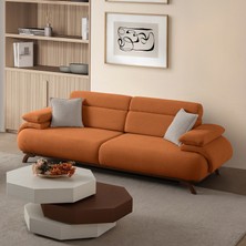 Eymense Bonjo Sırt Mekanizmalı Ceviz Kasalı Üçlü Koltuk Kanepe Kiremit