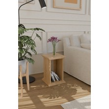 Estoria Home Aurea Meşe Ahşap Desen Artemis Sütun Tasarım Yan Sehpa Kitaplık Modern Çok Amaçlı Raflı Sehpa