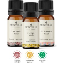 Monoville Nioli Yağı 10 ml, Karanfil Yağı 10 ml, Palmarosa Yağı 10 ml 3'lü Set %100 Saf ve Doğal 3x10 ml