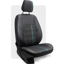 Otexo Alpina Airbag Uyumlu Universal Deri - Kumaş Oto Koltuk Kılıfı Mavi-Yeşil Çizgi