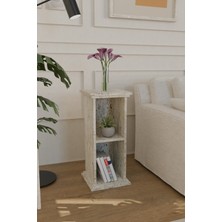 Estoria Home Terra Traverten Desen Efes Sütun Tasarım Yan Sehpa Kitaplık Modern Yan Sehpa Çok Amaçlı Raflı Sehpa