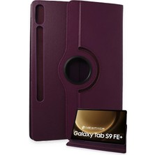 İlk El Grup  Samsung Galaxy X610 Tab S9 Fe Plus 12.4 Kılıf 360 Tablet Deri Kılıf - Mürdüm