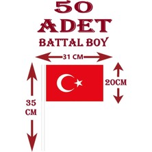 Güzelyüz Avm 50 Adet Battal Boy Çubuklu Kağıt Türk Bayrağı Çıtalı Sopalı Ayyıldız Baskılı Bayrak