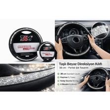 Paspro Otomotiv Beyaz Taşlı Direksiyon Kılıfı - 38 cm - Parlak Şık Tasarım