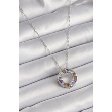 Eco Lounge 316L Çelik Gümüş Renk Zincir Renkli Zirkon Taşlı Xoxo Model Kadın Kolye