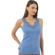 Özkan Underwear Özkan 2001 Kadın %100 Pamuklu Ribana Dantelli Güpürlü Manolya Atlet