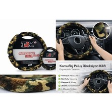 Paspro Otomotiv Kamuflaj Peluş Direksiyon Kılıfı -38 cm -Ergonomik Tasarım