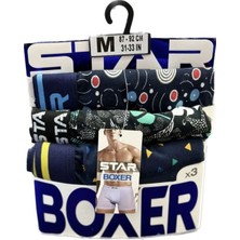 Star 3 Lü Erkek Belikemerli Desenli Lycralı Boxer Yeşil Desenli Yeşil L