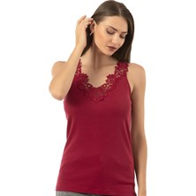 Özkan Underwear Özkan 2001 Kadın Pamuklu Ribana Dantelli Güpürlü Manolya Atlet