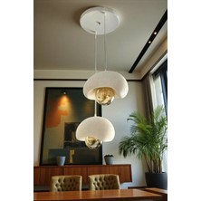 Beyaz Dekoratif 2'li Sarkıt Avize Bohem Beton Görünüm E27E27 Modern Avize (E27 Ampul Dahildir.)