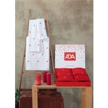 1 Adet 30X50CM 1 Adet 50X90CM 1 Adet 70X140CM 3lü Havlu Seti Kalpli Hamam Takımı (Kırmızı)