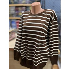 TCR Kadın Triko Yuvarlak Yaka Oversize Çizgili Kazak