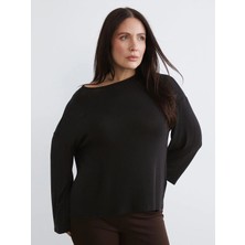 LC Waikiki Siyah Büyük Beden Bisiklet Yaka Bluz