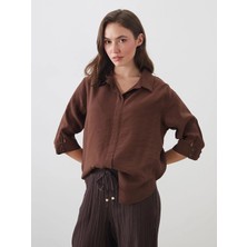 LC Waikiki Kahverengi Gömlek Yaka Modal Karışımlı Bluz
