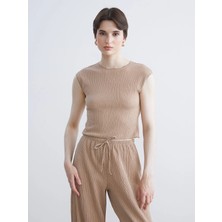 LC Waikiki Bej Bisiklet Yaka Dokulu Bluz