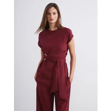 LC Waikiki Bordo Bisiklet Yaka Kuşaklı Bluz