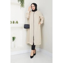 Tesettür Diyarı Sofya Keten Kumaş Fermuarlı Yuvarlak Yaka Tunik Bej