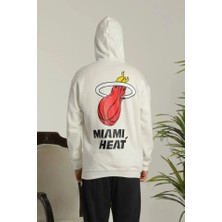 Erkek Oversize Üç Iplik Kapüşonlu Sweatshirt –sırt ve Ön Baskılı, Kanguru Cepli, Rahat Kalıp Maskot Desenli Model - Siyah Beyaz