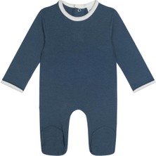 Antebies Bambu Sustainable Beyaz Detaylı Mavi Arkadan Çıtçıtlı Uzun Kollu Erkek Bebek Patikli Tulum