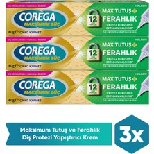 Corega Max Tutuş & Ferahlık Diş Protezi Yapıştırıcı Krem 40G x 3 Adet