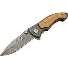 Eco Lounge Browning 2-31 Damascus Kamp Çakı 19,5cm - Yarı Otomatik, Kemerlikli, Ahşap; Metal Sap