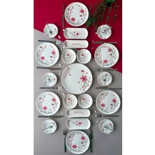 Yiğit Seramik Züccaciye Bahar Model 6 Kişilik 21 Parça Röfyeli Modern Kahvaltı Takımı - Brunch Set (Pembe)