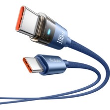 Mcdodo CA-5586 USB-C to USB-C 100W Şeffaf LED Işıklı Hızlı Şarj Kablosu 1.6m – Mavi