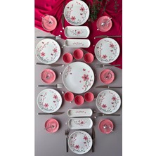Yiğit Seramik Züccaciye Bahar Model 6 Kişilik 23 Parça Röfyeli Modern Kahvaltı Takımı - Brunch Set (Pembeçyt)