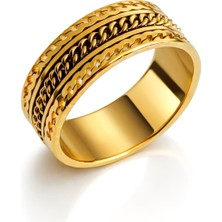 Formzen 316L Paslanmaz Çelik Modern Zincir Desenli Gold Yüzük