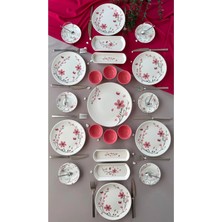 Yiğit Seramik Züccaciye Bahar Model 6 Kişilik 23 Parça Röfyeli Modern Kahvaltı Takımı - Brunch Set (Pembe)