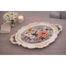 Zucci Home Hürrem Çiçek Desenli Lüx Sunum Tepsisi | Toprak  - Dekoratif Servis Tepsisi | 48x28 cm