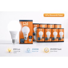 Cmsolar CM 9W E27 6500K Beyaz Işık LED Ampul 10’lu Paket – Enerji Tasarruflu Uzun Ömürlü