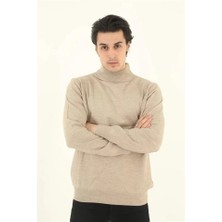 Erkek Yarım Balıkçı Yaka Triko Kazak - Bej
