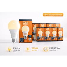 Cmsolar CM 9W E27 3200K Sarı Işık LED Ampul 10’lu Paket – Sıcak Işık Enerji Tasarruflu Uzun Ömürlü