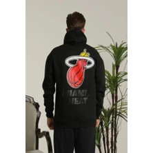 Erkek Sırt Baskılı Oversize Üç Iplik Kapüşonlu Sweatshirt - Siyah