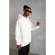3 Iplik Kapşonlu Sweatshirt Hoodie - Beyaz