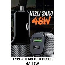 Güzelyüz Avm Hızlı Araç Şarjı 6A 48W 1xusb 1xtypec Qualcomm 3.0 Hızlı Şarj Araç Kiti Çakmaklık Type-C Kablo Ac-92